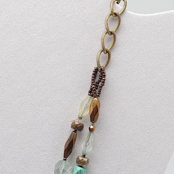 Lia Sophia Two Strand Beaded Necklace With Faux Turquoise Bronze Beads - Picture 5 of 7